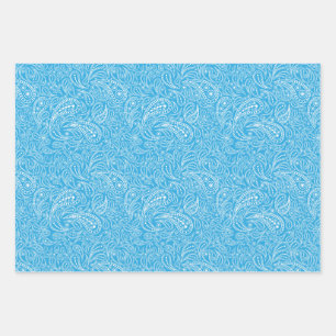 Cyan paisley pattern wrapping paper sheet