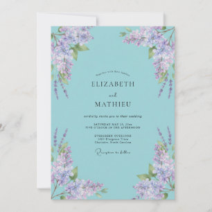 Cyan Periwinkle Wisteria Wedding Invitation