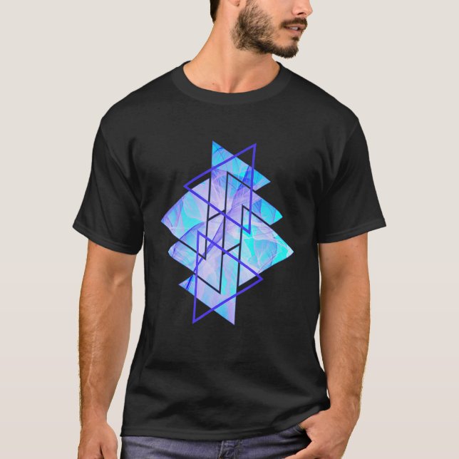 Cyan Pink Blue Smoke Modern Geometry Pattern T-Shirt (Front)