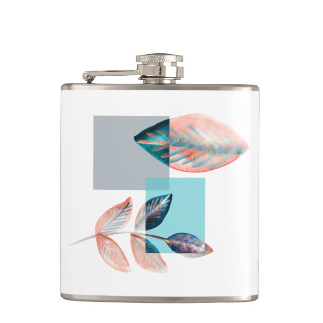 Cyan Red Leaf Hip Flask (Front)