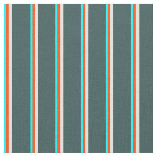 Cyan, Red, Light Cyan, and Dark Slate Gray Lines Fabric
