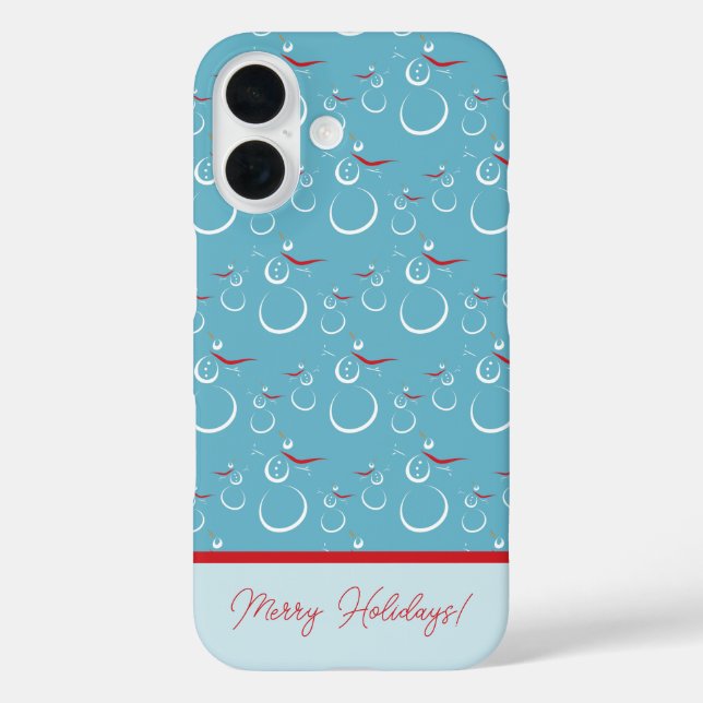 Cyan Red Merry Holidays Cute Snowman Pattern Case-Mate iPhone Case (Back)