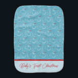 Cyan Red Snowman Pattern Baby's First Christmas Burp Cloth<br><div class="desc">Tiled pattern of a simple white line drawing of a snowman family with red scarves,  carrot noses,  and stick arms open to joyfully embrace the winter season. Use the easy text template to add a baby name and special message to the front and back. ♡ Idyllfire</div>
