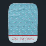 Cyan Red Snowman Pattern Baby's First Christmas Burp Cloth<br><div class="desc">Tiled pattern of a simple white line drawing of a snowman family with red scarves,  carrot noses,  and stick arms open to joyfully embrace the winter season. Use the easy text template to add a baby name and special message to the front and back. ♡ Idyllfire</div>
