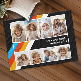 Cyan Retro Stripe - 8 Photo Collage Fleece Blanket