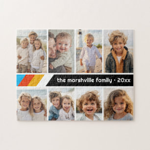 Cyan Retro Stripe - 8 Photo Collage Jigsaw Puzzle