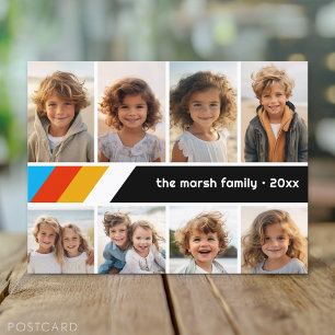 Cyan Retro Stripe - 8 Photo Collage Postcard