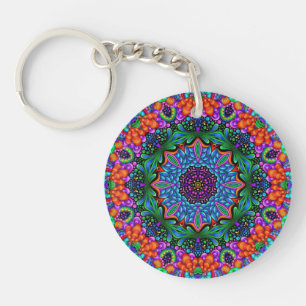 Cyan & Sapphire Kaleidoscope Mandala Keychain