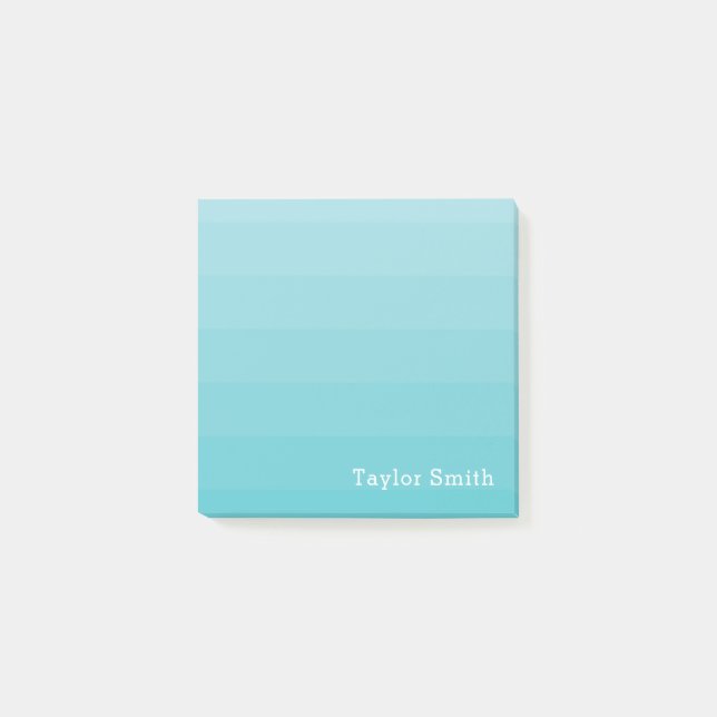 Cyan Shades of Blue Horizontal Stripes Youthful Post-it Notes (Front)