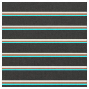 Cyan, Sienna, Light Yellow, and Black Stripes Fabric