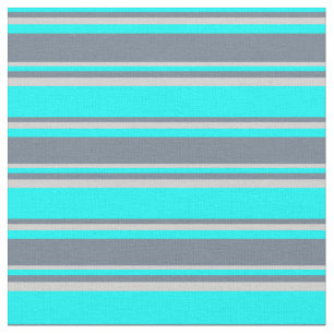 Cyan, Slate Grey, and Light Grey Lined Pattern Fabric