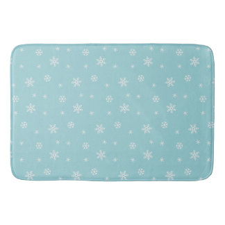 Cyan Snowflake Pattern Holiday Bath Mat