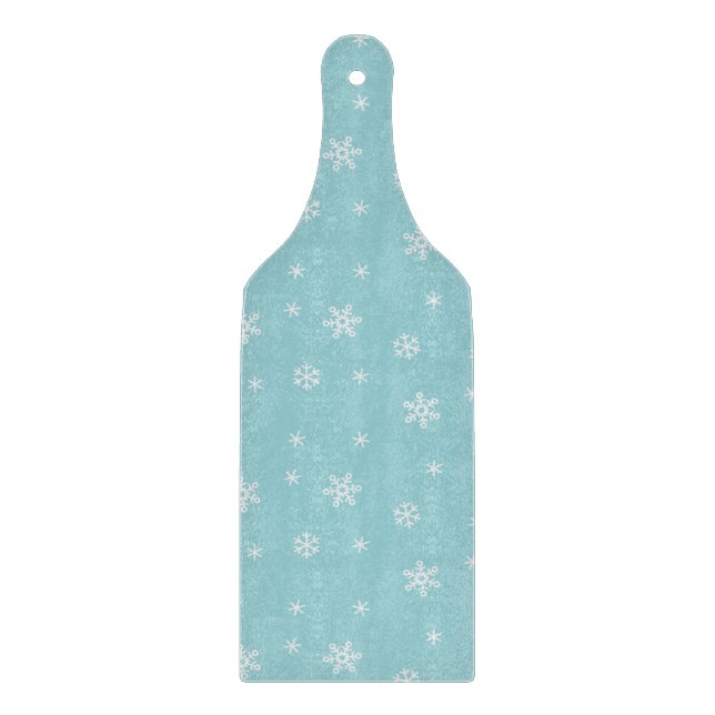 Cyan Snowflake Pattern Holiday Cutting Board (Front)