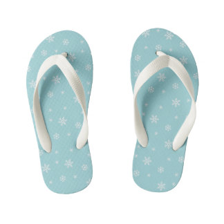 Cyan Snowflake Pattern Holiday Kid's Flip Flops