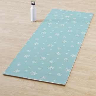 Cyan Snowflake Pattern Holiday Yoga Mat
