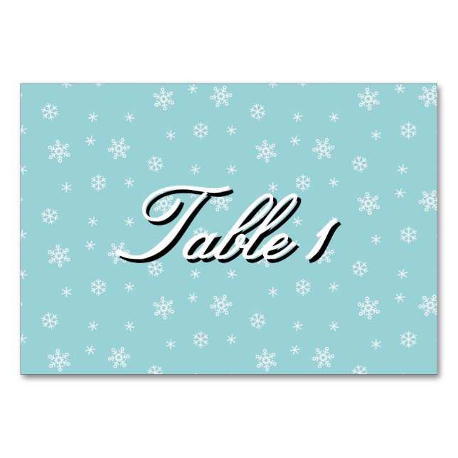 Cyan Snowflake Pattern Personalised Holiday Table Number (Front)