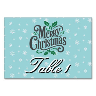 Cyan Snowflake Pattern Personalised Holiday Table Number