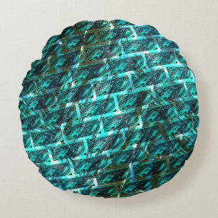 Cyan stained, grazed, grating or different brick round cushion