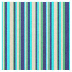 Cyan, Tan, Sea Green & Midnight Blue Lines Fabric