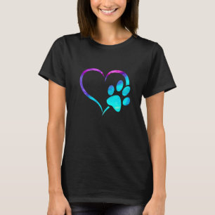 Cyan teal blue purple Dog paw print heart puppy pe T-Shirt