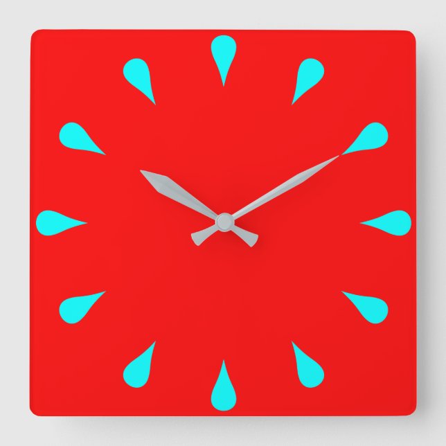 Cyan teardrops square wall clock (Front)