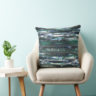 Cyan torn stripes of smeared and grainy textures cushion