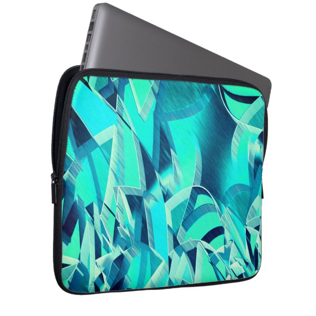Cyan tracks with drizzles on aquamarine background laptop sleeve (Front Right)