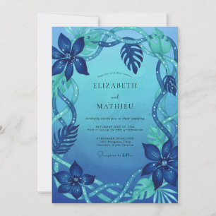 Cyan Tropical Monstera Eucalyptus Wedding Invitation