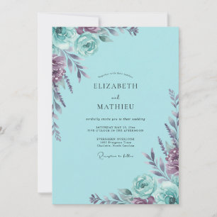 Cyan Violet Wildflower Wedding Invitation