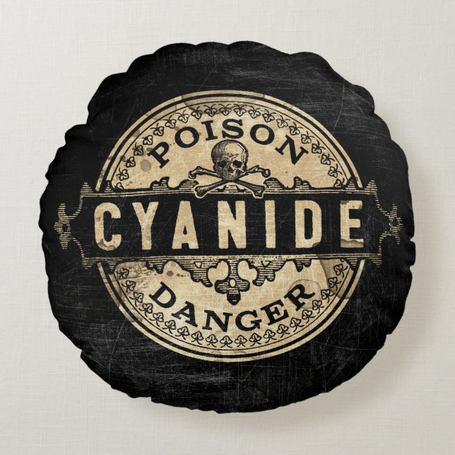 Cyanide Vintage Style Poison Label Round Cushion (Front)