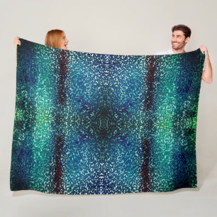 Cyanish blue mosaic style on grainy hammered glass fleece blanket