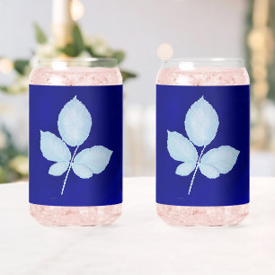 Cyano Print Bramble Leaves Can Glass