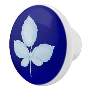 Cyano Print Bramble Leaves Ceramic Knob