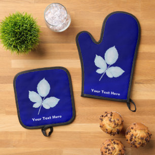 Cyano Print Bramble Leaves Oven Mitt & Pot Holder Set