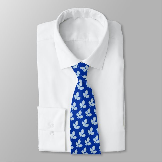 Cyano Print Bramble Leaves Tie (Tied)