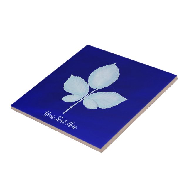 Cyano Print Bramble Leaves Tile (Side)