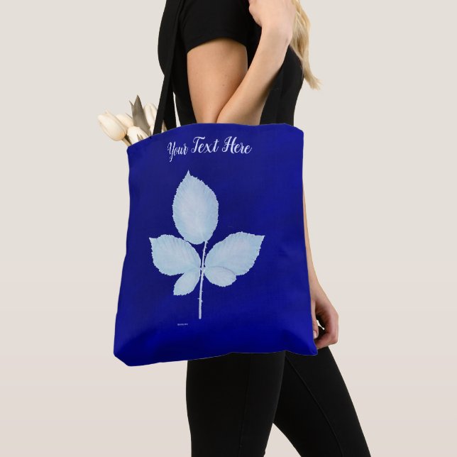 Cyano Print Bramble Leaves Tote Bag (Close Up)