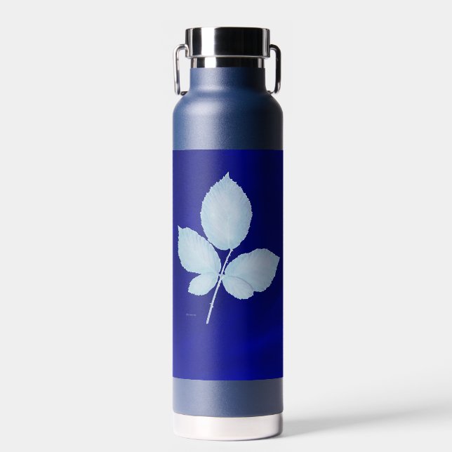 Cyano Print Bramble Leaves Water Bottle (Front)