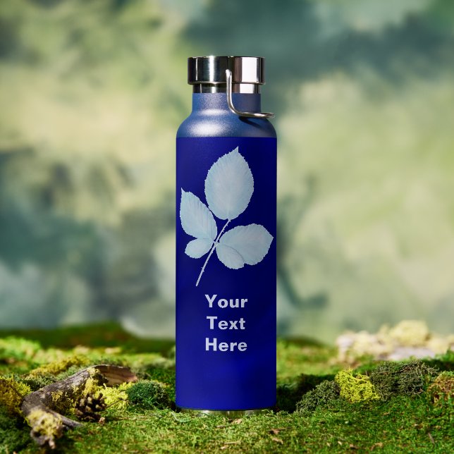 Cyano Print Bramble Leaves Water Bottle (Outdoor (Rotated))