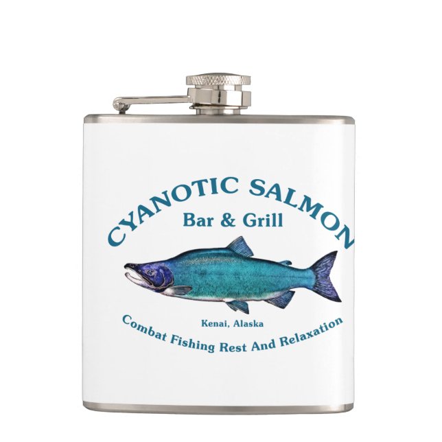 Cyanotic Salmon Bar & Grill Hip Flask (Front)