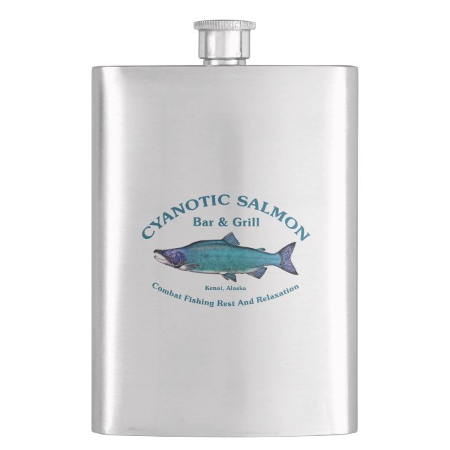 Cyanotic Salmon Bar & Grill Hip Flask (Front)