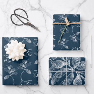 Cyanotype Blue and White Botanicals Wrapping Paper Sheet