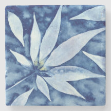 Cyanotype Blue and White Chaste Leaf
