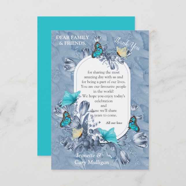 Cyanotype colour Flowers &Visiting Butterflies. RSVP Card (Front/Back)
