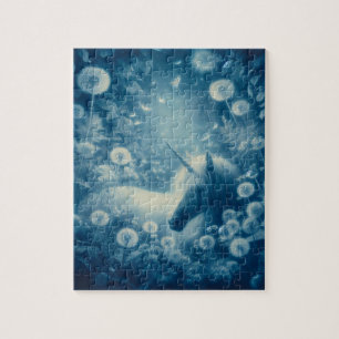 Cyanotype Dandelion Unicorn Dreams Jigsaw Puzzle