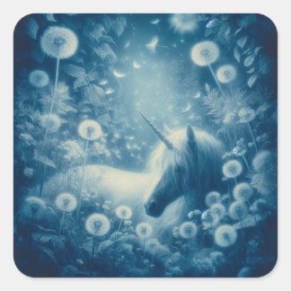 Cyanotype Dandelion Unicorn Dreams Square Sticker