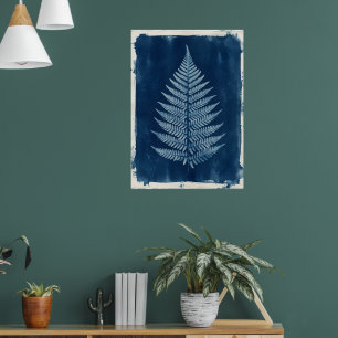 Cyanotype Fern Botanical Art Poster Blue Fern Le