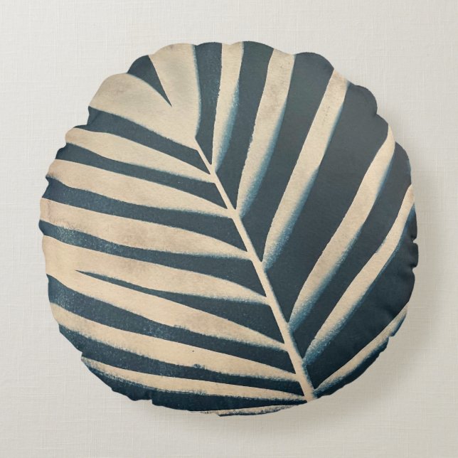 Cyanotype Palm Pillow - Round (Front)