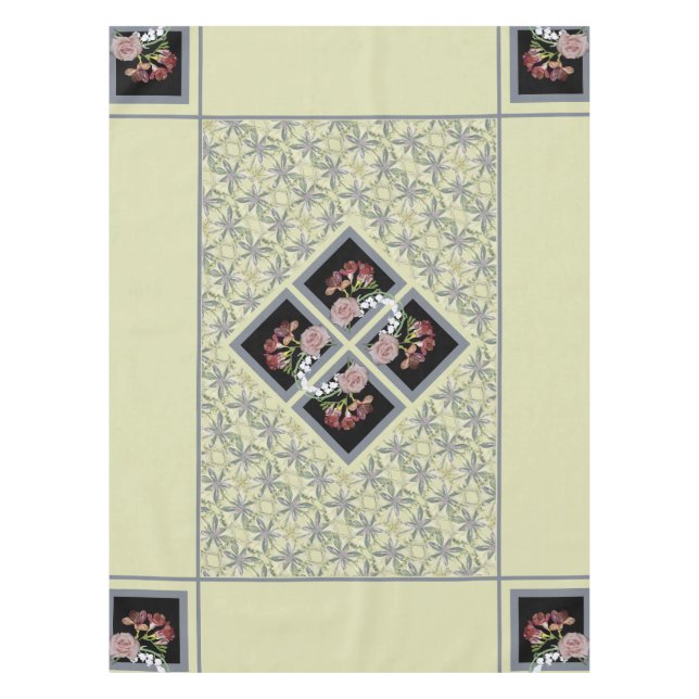 Cyanus, Fresia, Lily of the Valley Rose Tablecloth (Front)