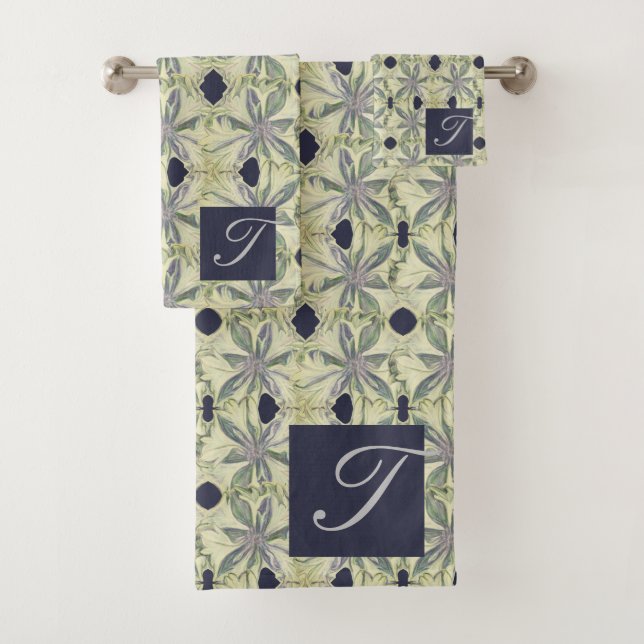 Cyanus Lattice w Navy Blue Bath Towel Set (Insitu)